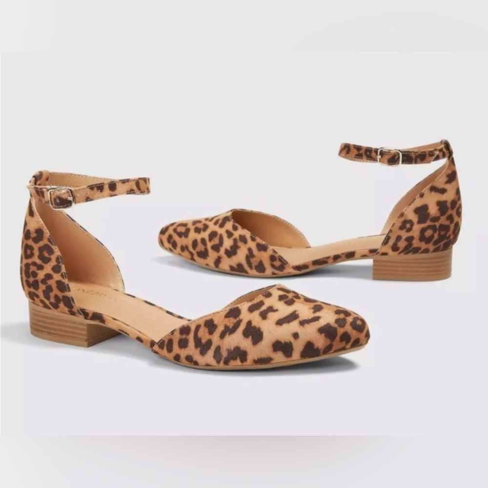 Lane Bryant Brown Leopard Flats with Ankle Straps